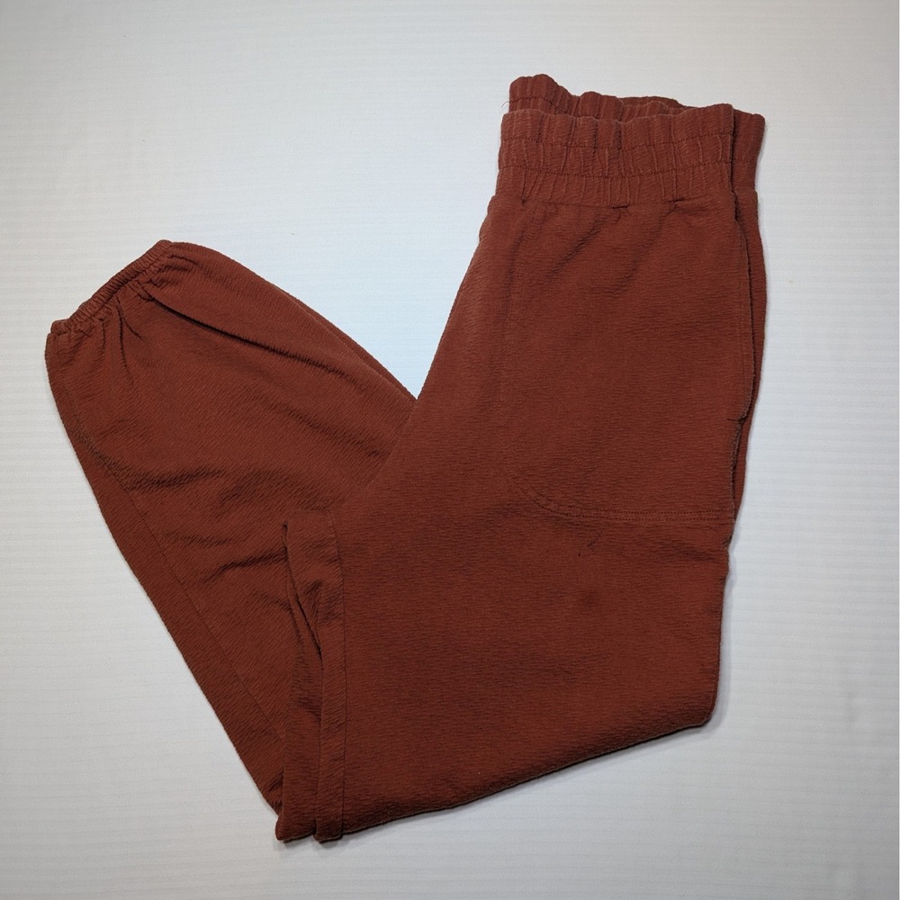 FP Beach Free People Small Petite Rust Smocked Jogger Balloon Pants Slub Knit